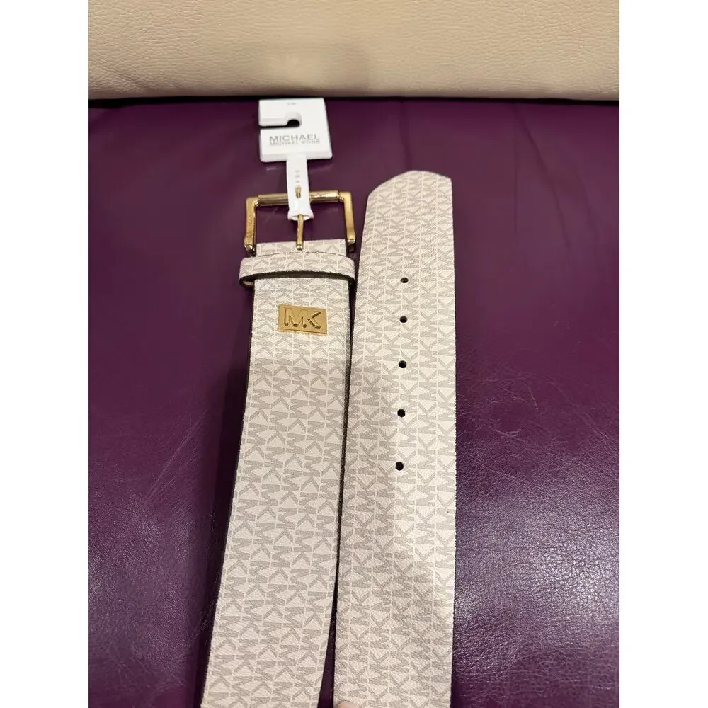 Michael Kors NWT women's stretch belt white signature logo monogram design S/M